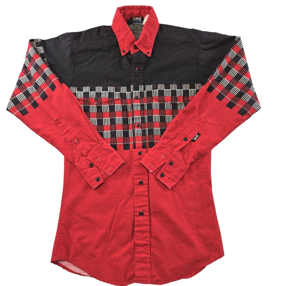 Brooks & Dunn‎ Shirt Mens S Red Check Long Sleeve Button Up Regular Fit Cotton